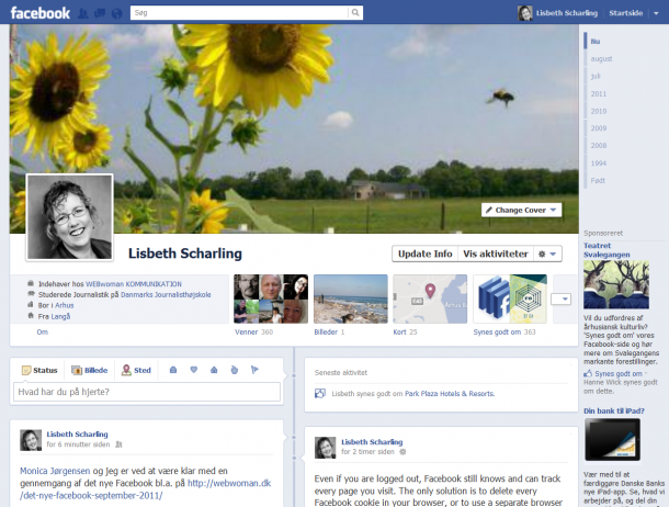 Lisbeth Scharling har ikke  mere  en profil på Facebook. Nu hedder det en Facebook Timeline. Om få dage slår det nye Facebook igennem hos alle